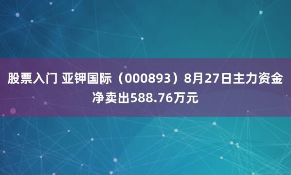 股票入门 亚钾国际（000893）8月27日主力资金净卖出588.76万元